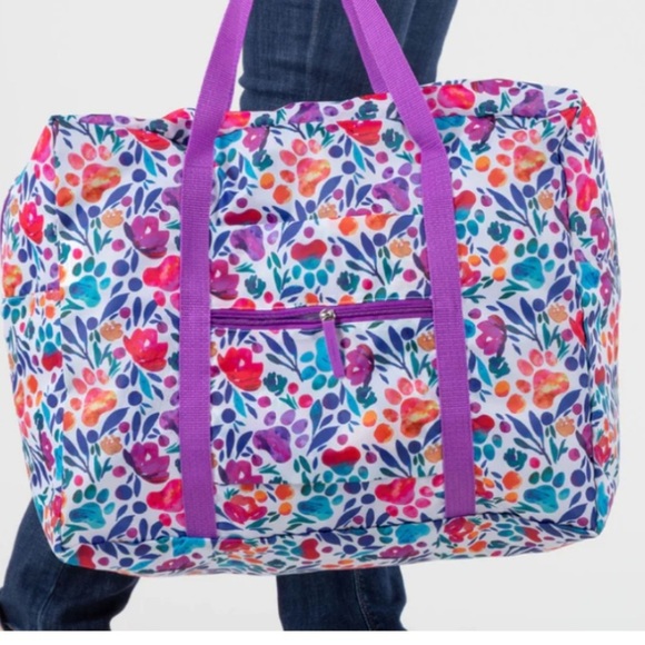 Floral Paw Print Packable Duffel Bag NWT - Picture 2 of 11